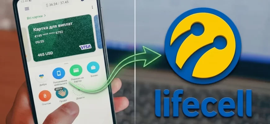 Поповнення рахунку Lifecell з картки ПриватБанку через додаток Приват24